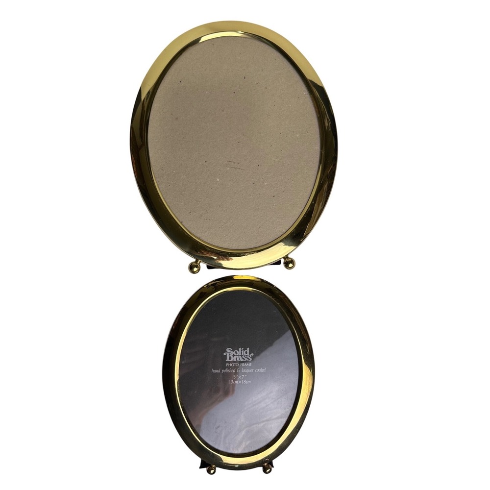 Vintage Solid Brass Oval Picture Frames Set of 2 Tabletop Standing Decor